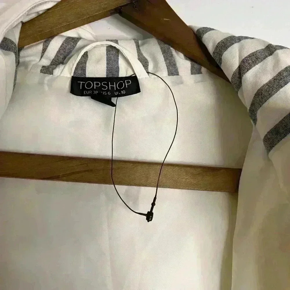 Top  Shop White Raincoat with Black Snaps and Zipper Size 6 - Picture 9 of 13
